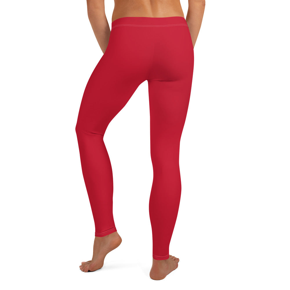 Luxe Comfort: Eco-Friendly Red High-Waisted Leggings (UPF 50+)