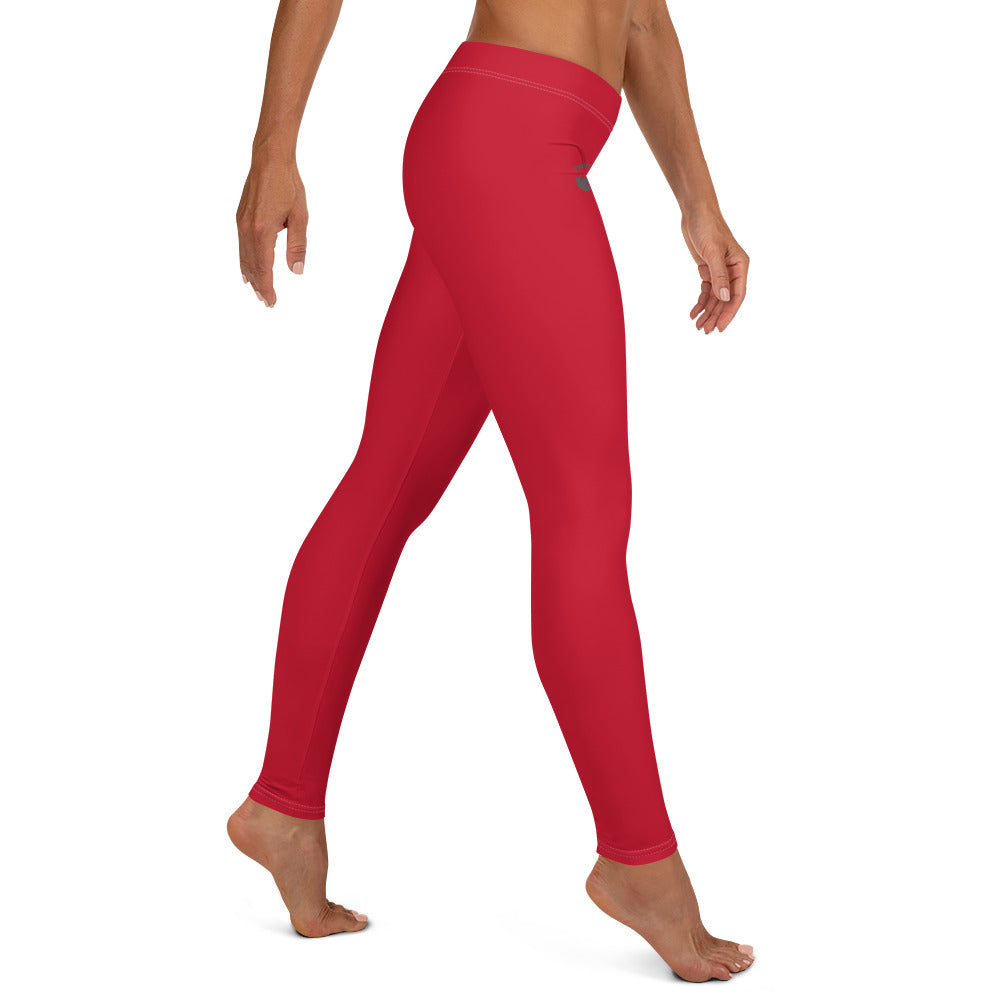 Luxe Comfort: Eco-Friendly Red High-Waisted Leggings (UPF 50+)
